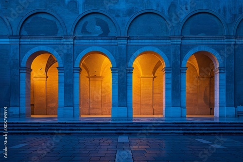 Rome, Italy November 21, 2016 Arched openings on exterior side wall of the Palazzo della Civilta Italiana