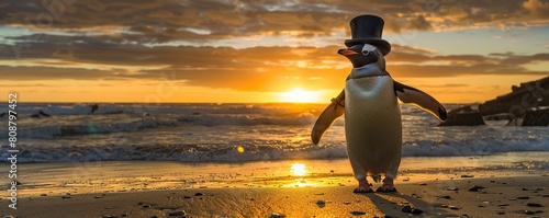 summer background with penguin on the beach