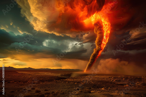 Generative ai on theme of scary huge hurricane fire tornado, apocalyptic dramatic background