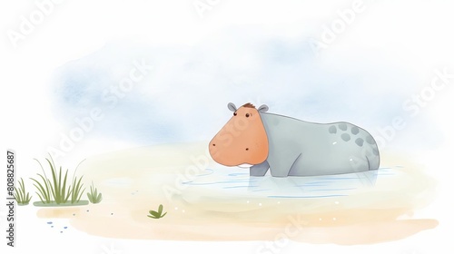 hippopotamus submerged in a muddy waterhole