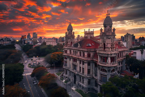 Serene Evening View of Palacio Salvo, The Iconic Landmark of Uruguay in Vibrant Colors