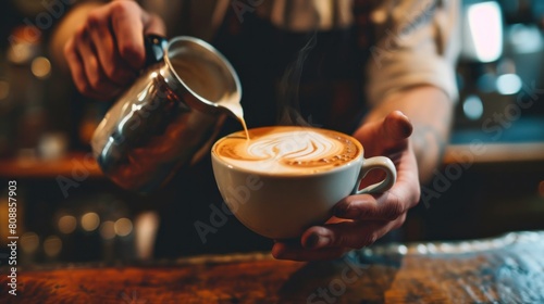 Barista making a cappuccino in a coffee shop