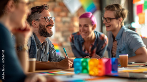 Happy situation business meeting with LGBTQ leader and team working in meeting room for marketing planning. Stock Photo photography
