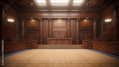 Empty courtroom advertisement template, empty space for text.