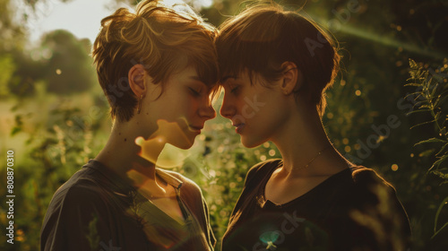 LGBTQ couple lovers, a handsome girl as a man or butch femme covered photography