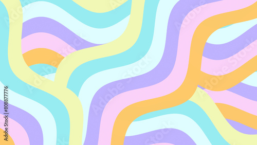 Rainbow pastel color palettes dynamic background. Wavy cute simple backdrop. Light pink blue yellow purple waves. Illustration pattern. Retro beautiful girlish unicorn vintage. Summer kids sale banner