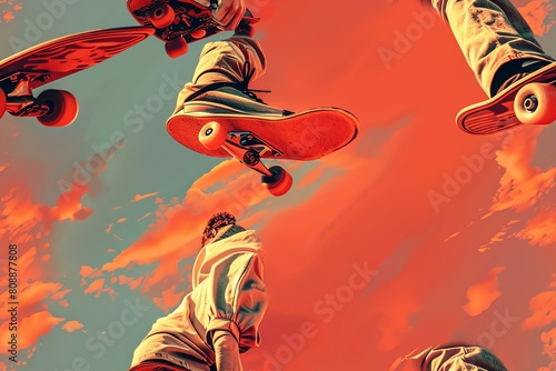 Create a digital artwork of a skateboarder executing a trick