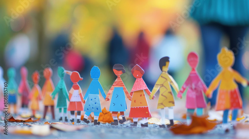 Paper doll people holding hands Stock Photo photography