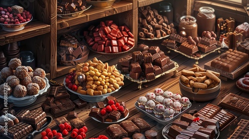 Produce an eye-catching digital illustration of a chocolate bonanza