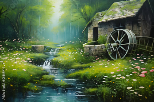 dreamy meadow watermill