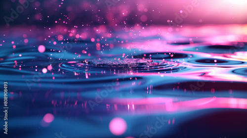 Colorful water ripples with sparkling droplets