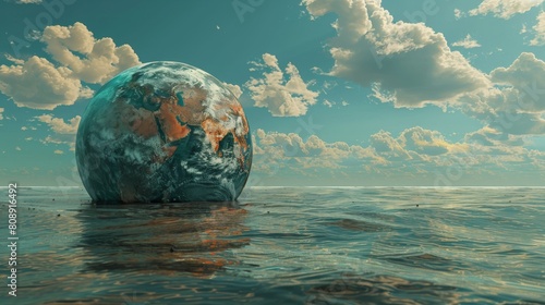 Artistic depiction of Earth's landmasses melting away, symbolizing the consequences of global warming.