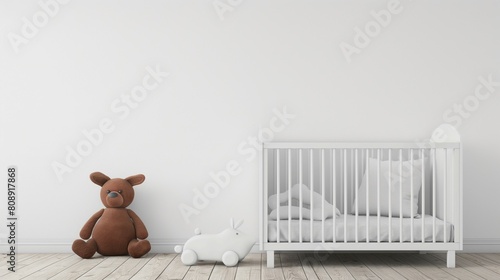 kids room home interior with baby bed