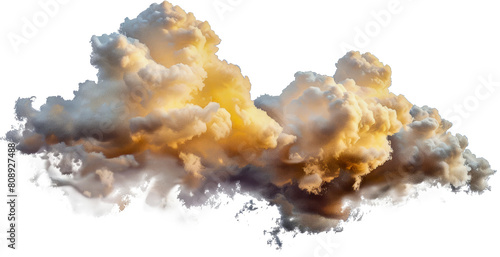 Cumulus cloud illuminated by sunlight cut out on transparent background