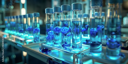 of laboratory test tubes containing a mixture of cobalt blue and translucent gels, positioned on a luminous light table