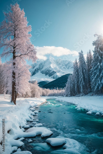 Stunning view of winter landscape wallpaper with mountain and snow