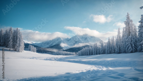 Stunning view of winter landscape wallpaper with mountain and snow