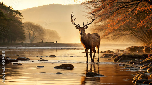 deer in the sunset created with Generative AI technology