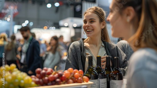 Elegant Saleswoman at Food and Wine Expo: Networking and Presentation of Gourmet, Organic Products at Business Trade Fair