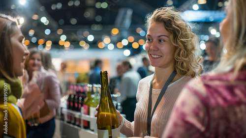 Elegant Saleswoman at Food and Wine Expo: Networking and Presentation of Gourmet, Organic Products at Business Trade Fair