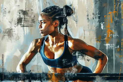 fit african american sportswoman doing abs exercise at gym fitness and health concept digital painting