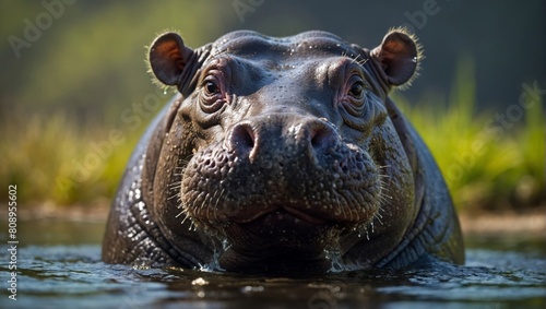 Common hippopotamus in the water