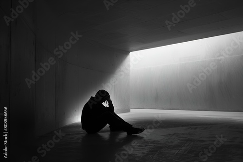 Samotny mężczyzna w minimalistycznym oświetleniu