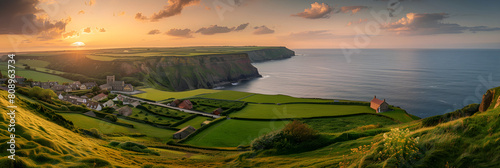 Captivating Sunset over Rural Town and Seaside Cliffs in the UK – A paradisiacal Holiday Destination