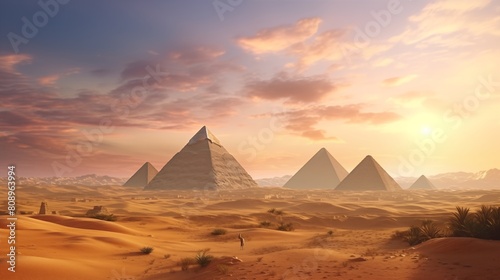 Magnificent ancient pyramids towering in the expansive egyptian desert landscape.