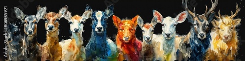 Vibrant Watercolor Wildlife Portraits in Dynamic Abstract Composition