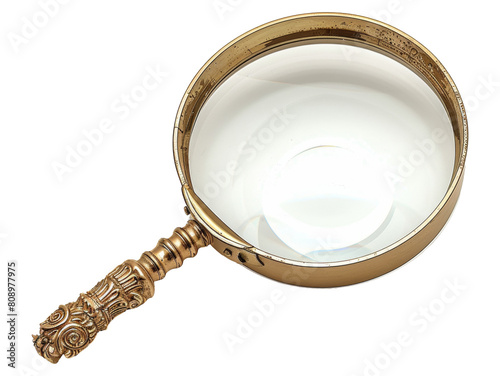 Vintage brass handheld magnifying glass isolated on transparent background png