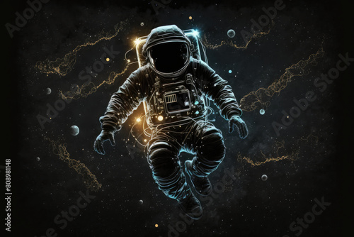floating astronaut in outer space orbit