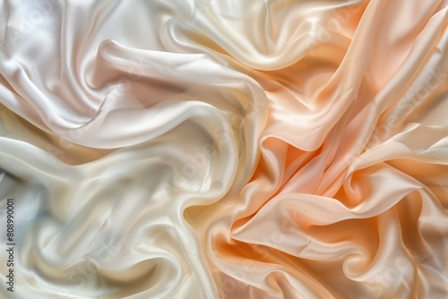 Elegant Abstract Background of Soft Flowing Silk Fabric in Cream and Peach Tones