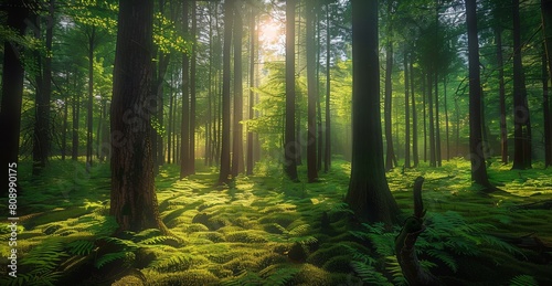 Lush Forest Pathway in Sunlight