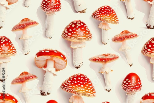 vibrant red mushrooms arranged in a seamless pattern vivid vegetable background illustration