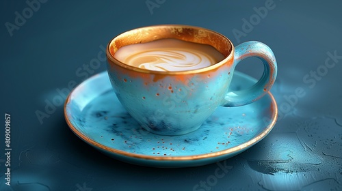 Coffee, blue gold coffee cup on blue table, mocha macchiato ristretto lungo americano