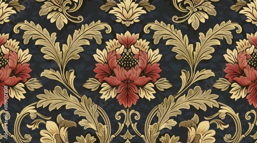 Ornate Floral Wallpaper Design, An ornate floral vector pattern, ideal for wallpaper designs, allowing users to modify colors and resize elements without losing detail
