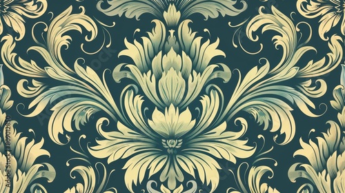 Ornate Floral Wallpaper Design, An ornate floral vector pattern, ideal for wallpaper designs, allowing users to modify colors and resize elements without losing detail