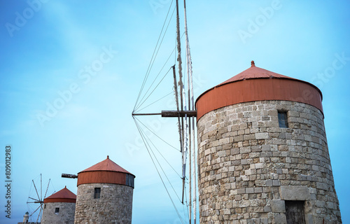 Windmills in the city of Rhodes on the island of Rhodes.