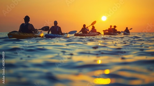 A group of people enjoying kayaking on top of a body of water.