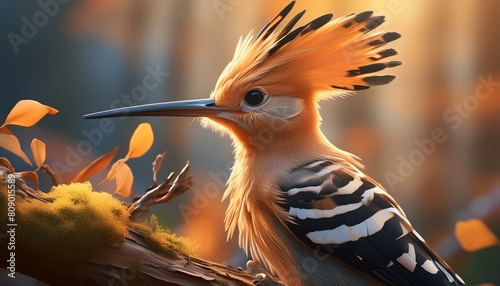 photorealistic, detailed, colorful, high-contrast, Hoopoe