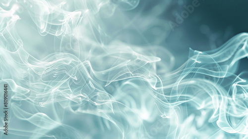 Delicate smoke tendrils in frosty white, highlighted by a soft neon blue light that adds a cool, ethereal glow.