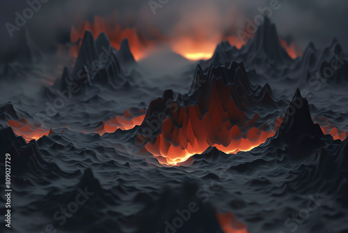 The hell flat design top view infernal landscape 3D render Monochromatic Color Scheme