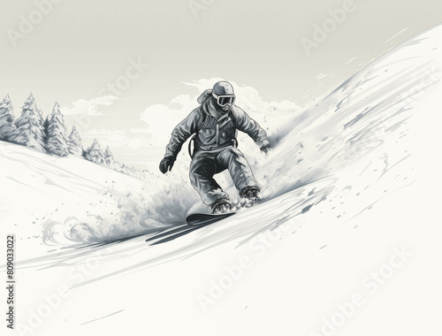 skier in a helmet and goggles going down a snowy hill