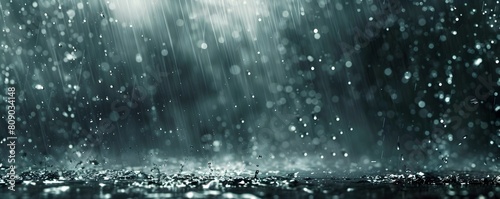 Powerful Rainstorm Against a Dark and Moody Backdrop Showcasing Dynamic Droplets and Splashing