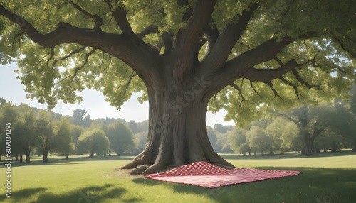 An icon of a tree with a picnic blanket spread ben upscaled 9