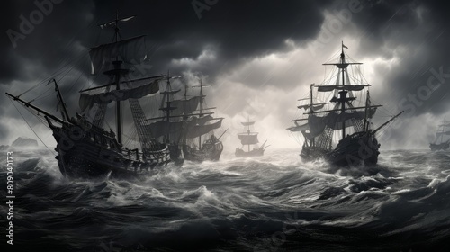 18th century pirate ship battle scene