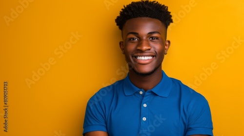 A Man's Confident Yellow Backdrop Smile