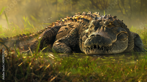 Crocodile Sunbathing on Rocks