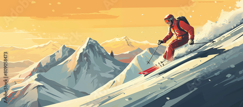 skier on a mountain slope with a mountain range in the background